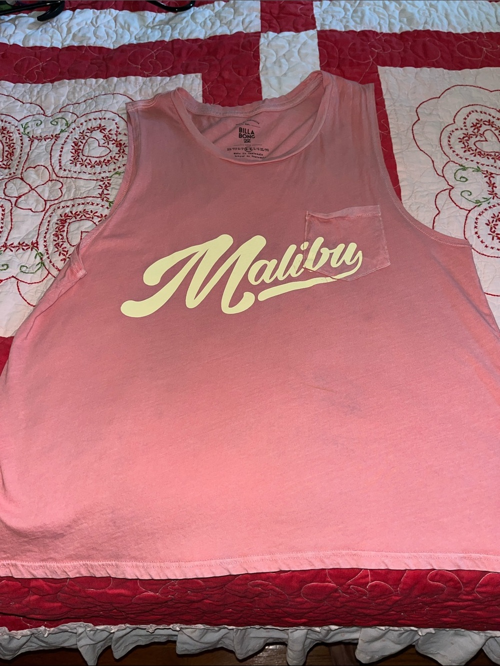 Billabong Pink Malibu Script Pocket Muscle Tank